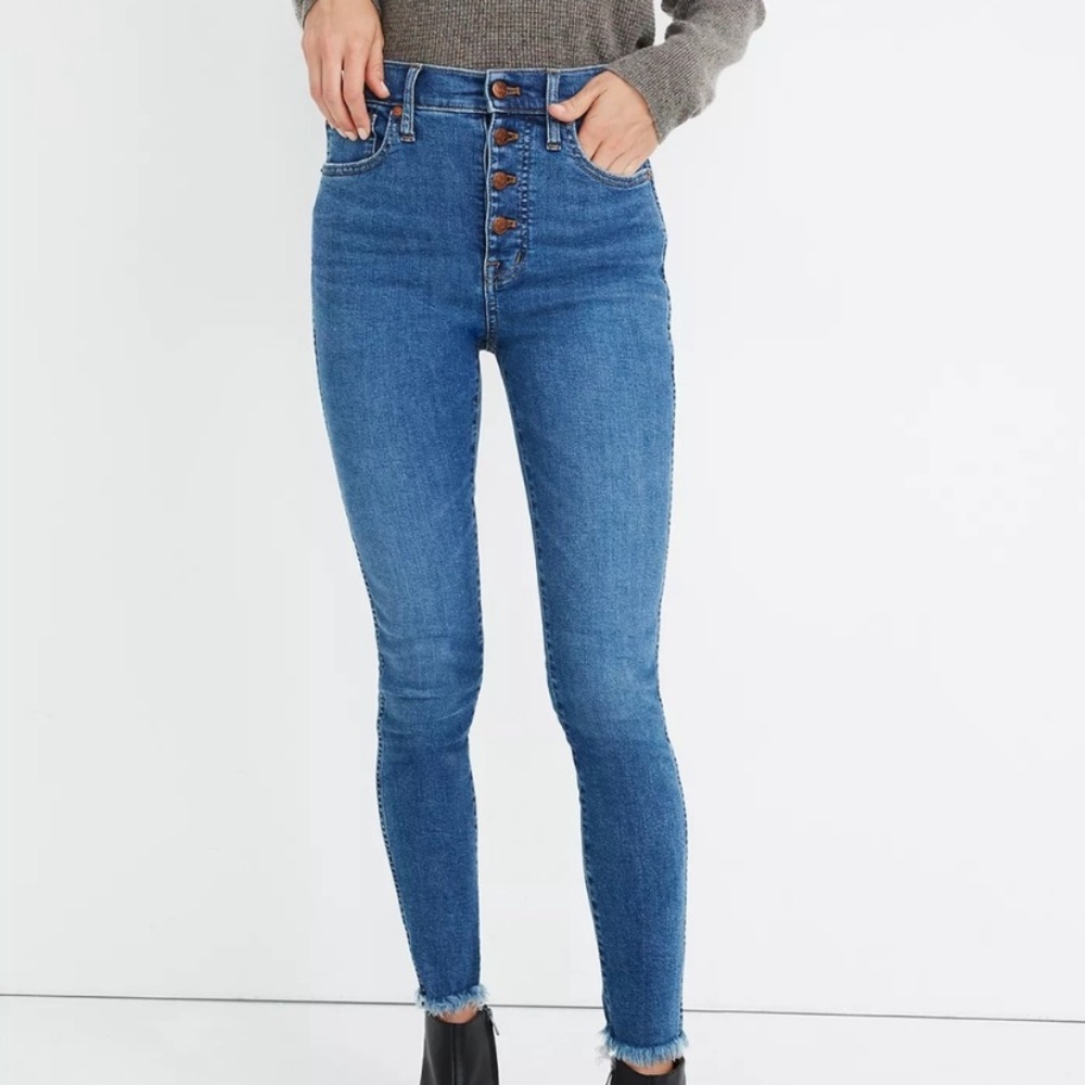 Madewell 10” High Rise Skinny Jeans Button Fly Mackey Wash Blue Size 27 NWT